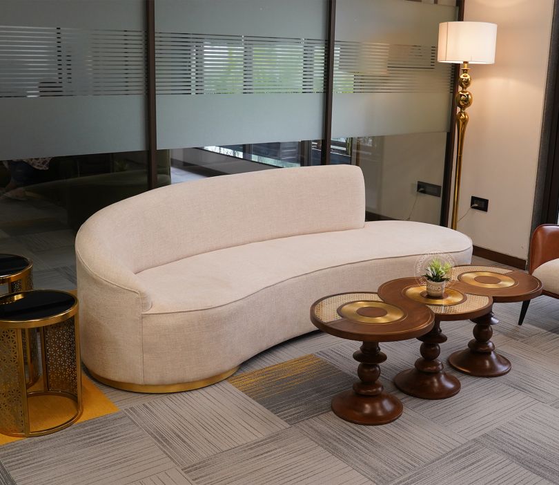 Osbert 3 Seater Curved Sofa (Cotton, Jade Ivory)